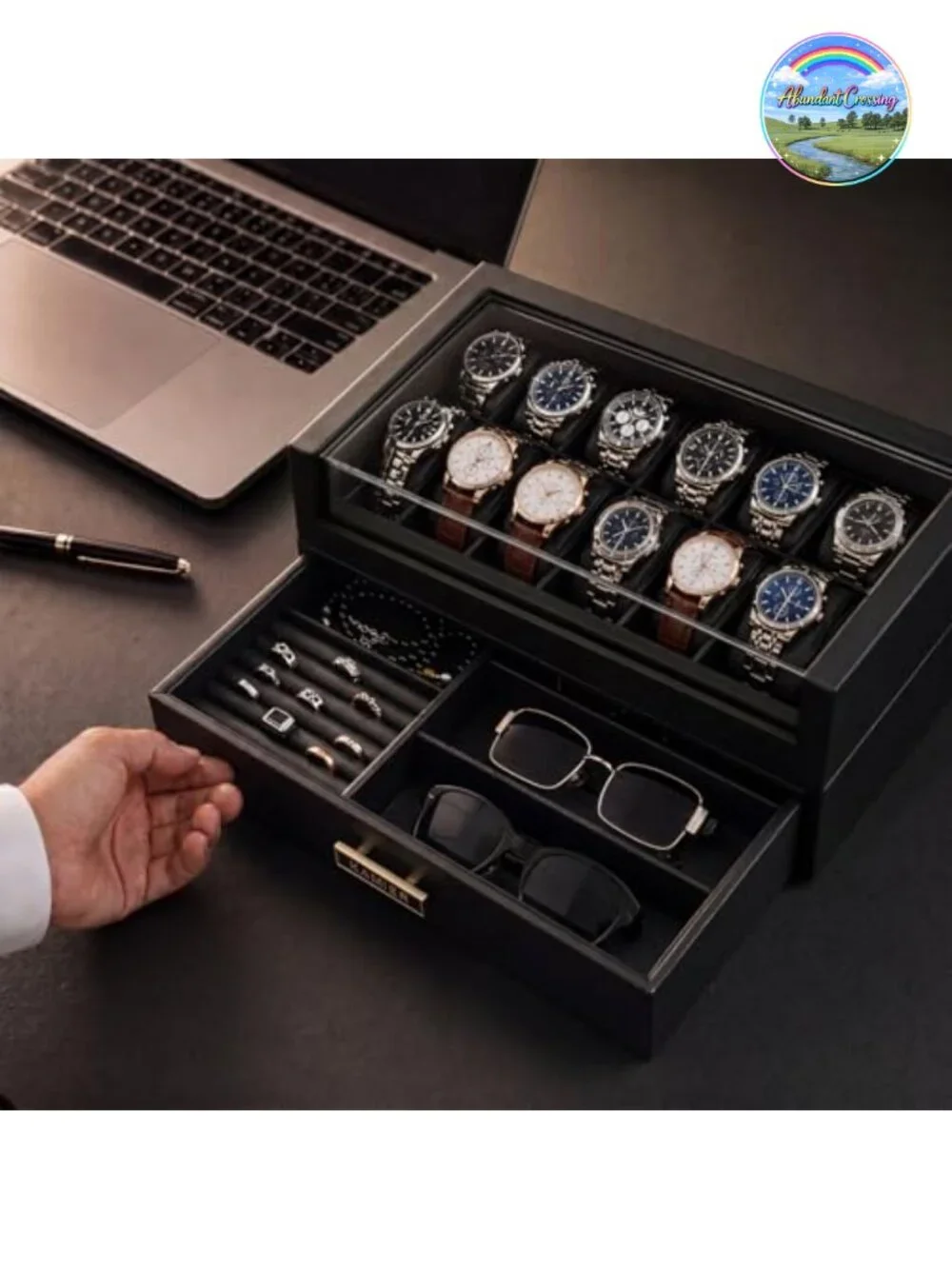 12 Slot Wooden Watch Case with Drawer Luxury Storage Box